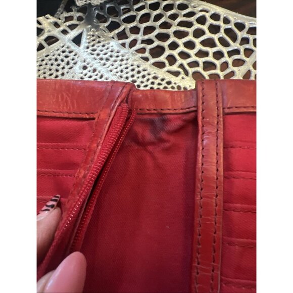 Fossil Vintage Crimson Red Wallet Genuine Leather Tri Fold Snap - Picture 9 of 15